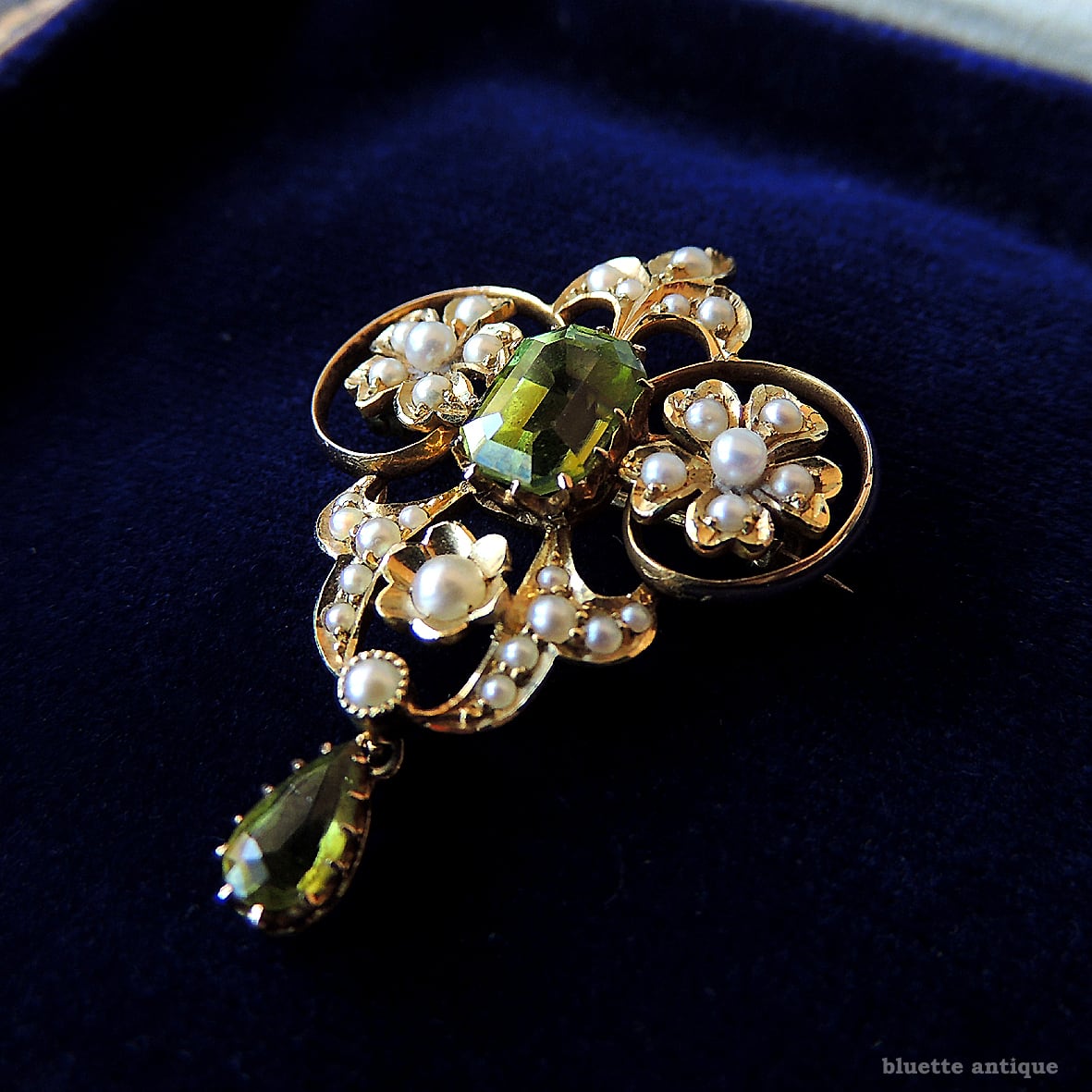 英国アンティークジュエリー 15ctゴールド 天然ペリドット 真珠 ...