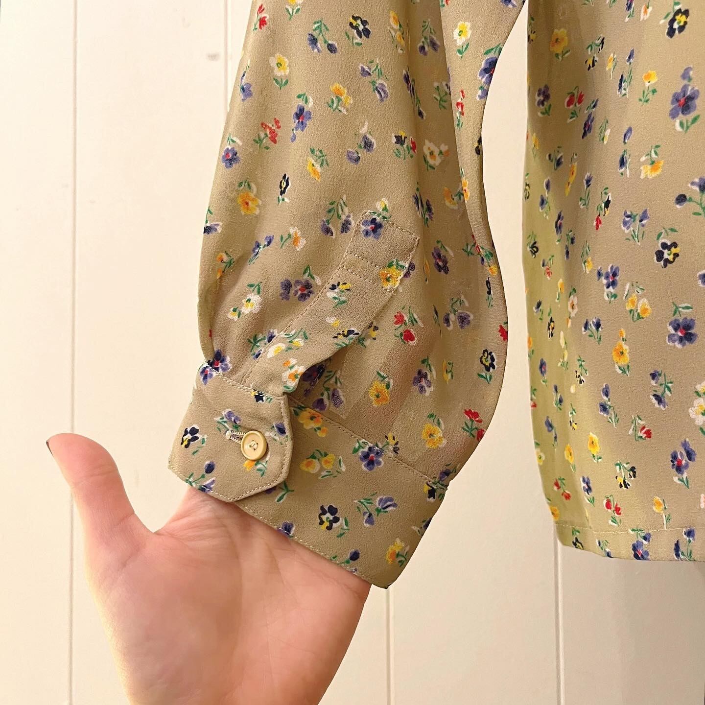 yellow purple mini flower sheer blouse