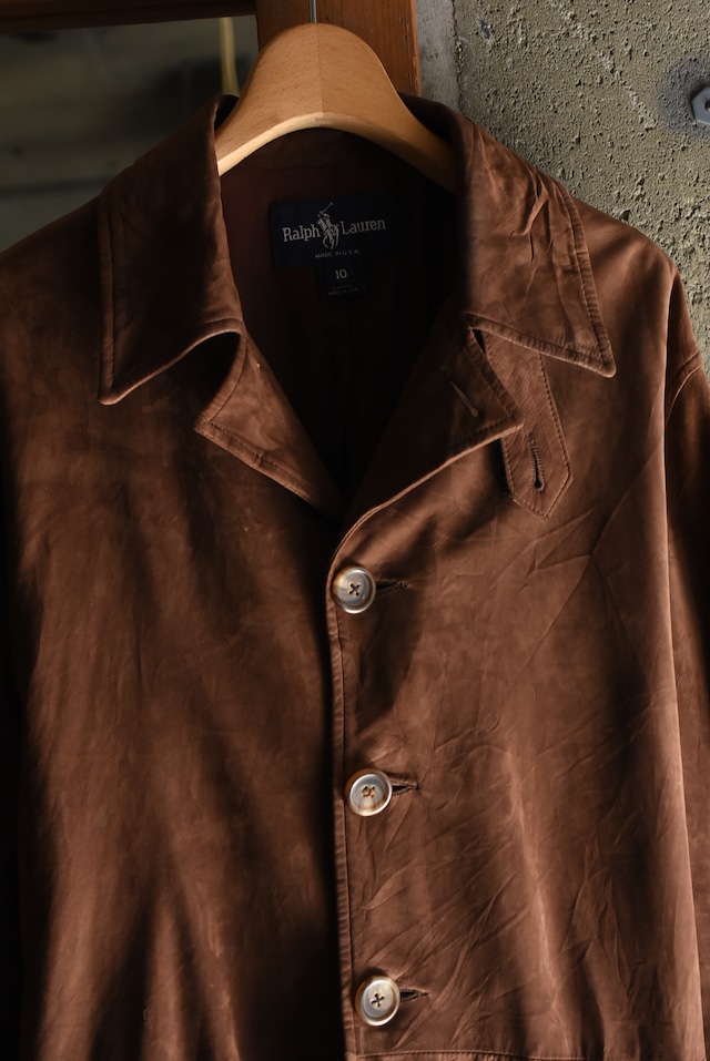 OK／80-90's "Ralph Lauren" nubuck leather harf coat