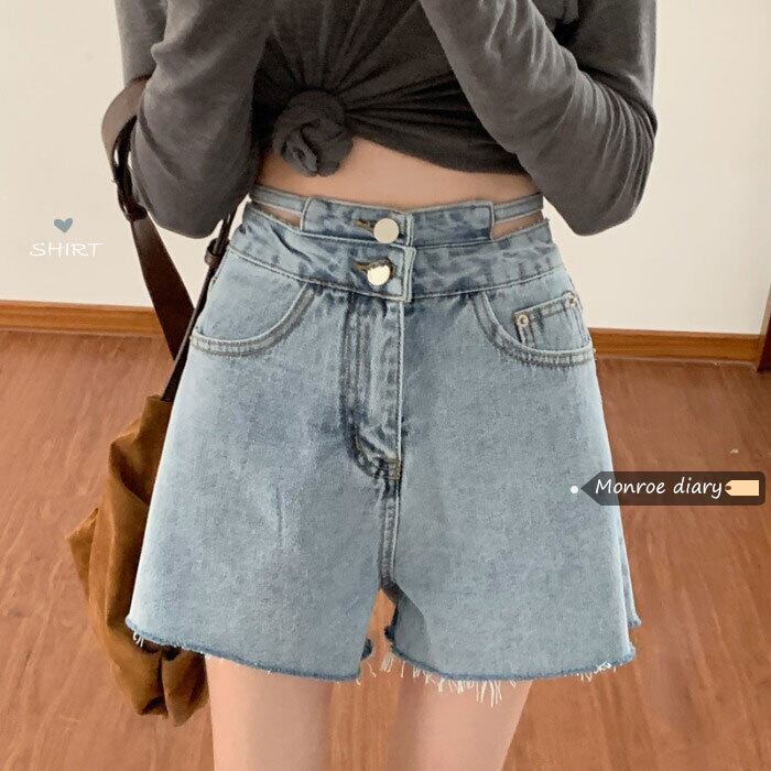 ショーツ サマーハイウェストウェストルーズパンツ ワイドレッグ 夏物 ブルマー ワイドパンツ モンロー17796109833