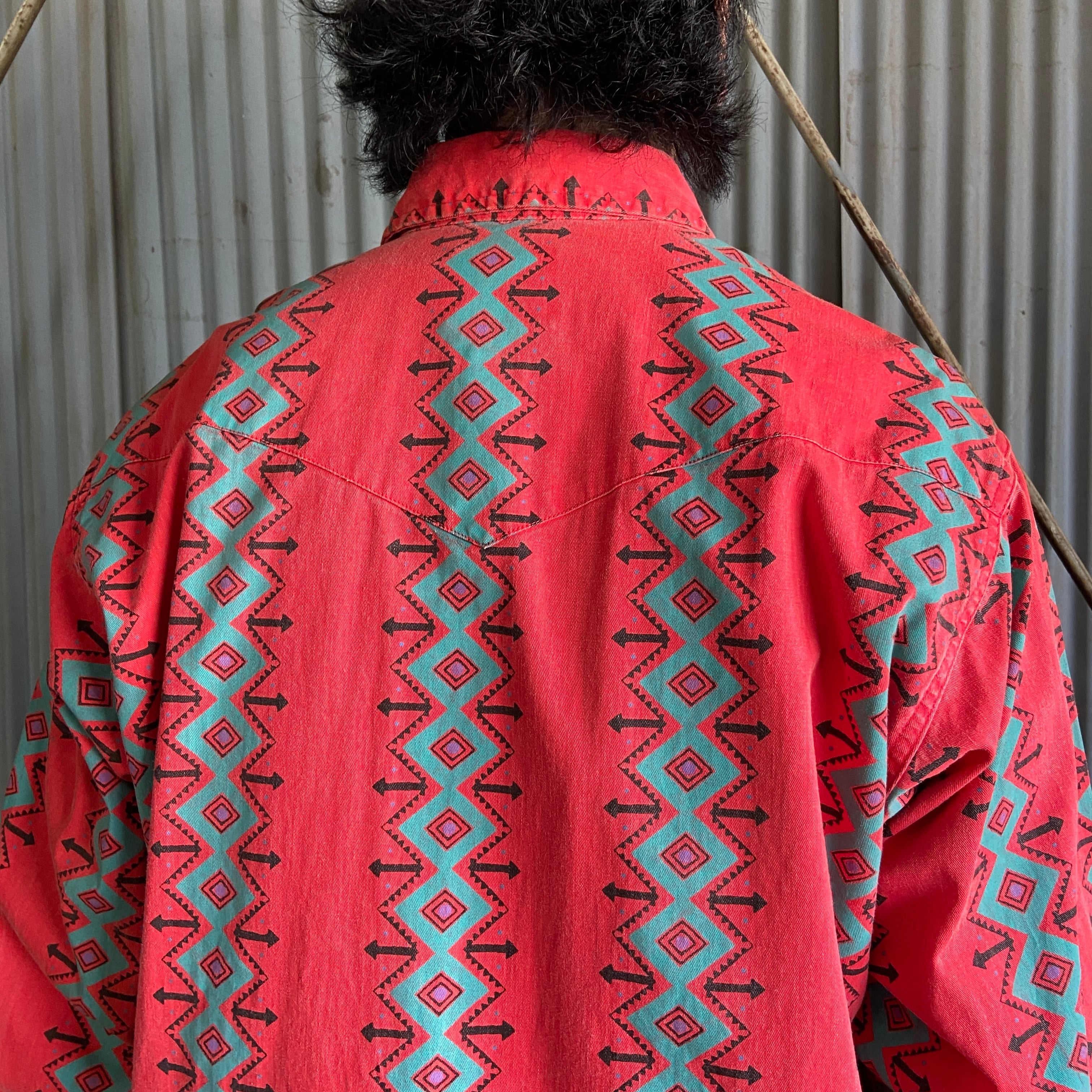 90年代 Wrangler ラングラー ネイティブ 総柄 長袖 ウエスタンシャツ