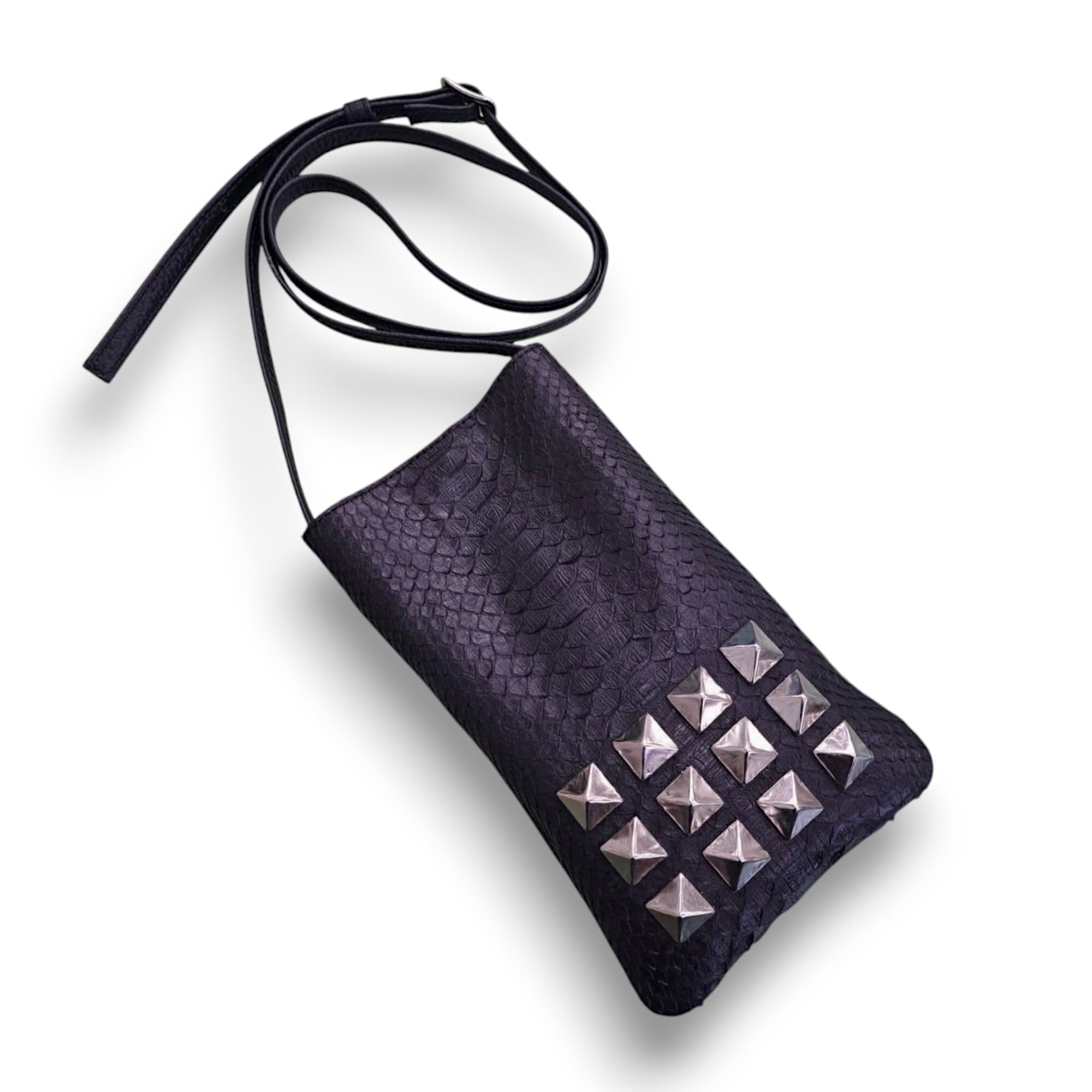 【希少パイソン】スタッズ付きネックポーチ|ミニ財布・スマホ収納対応