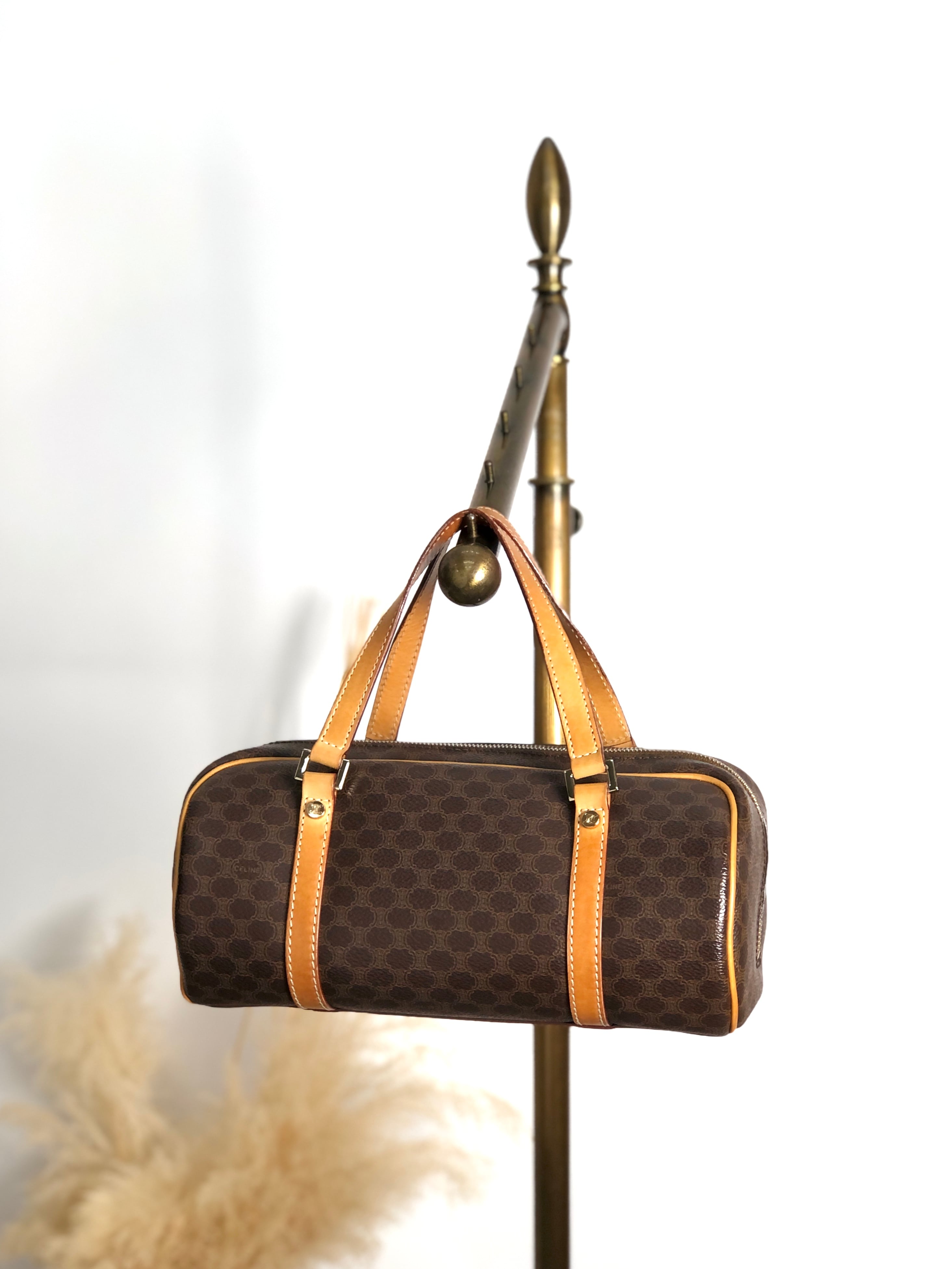 CELINE セリーヌ マカダム ハンドバッグ ブラウン PVC レザー ボストン