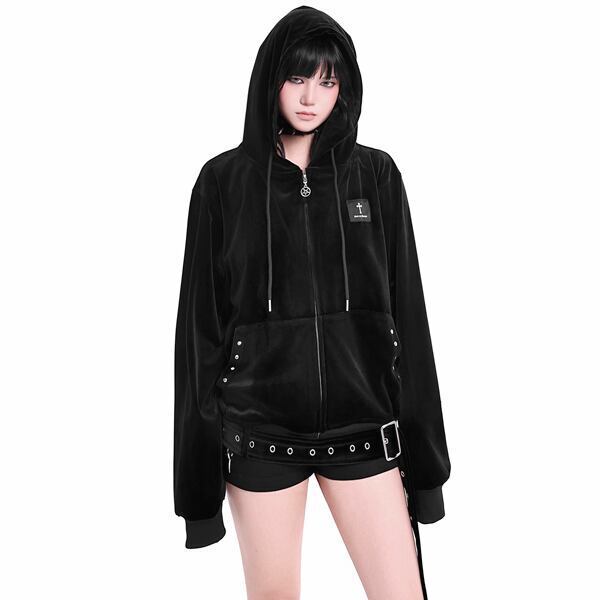 ウエストベルトペンタグラムジッパーベロアパーカー（lli_6411） | lunaly