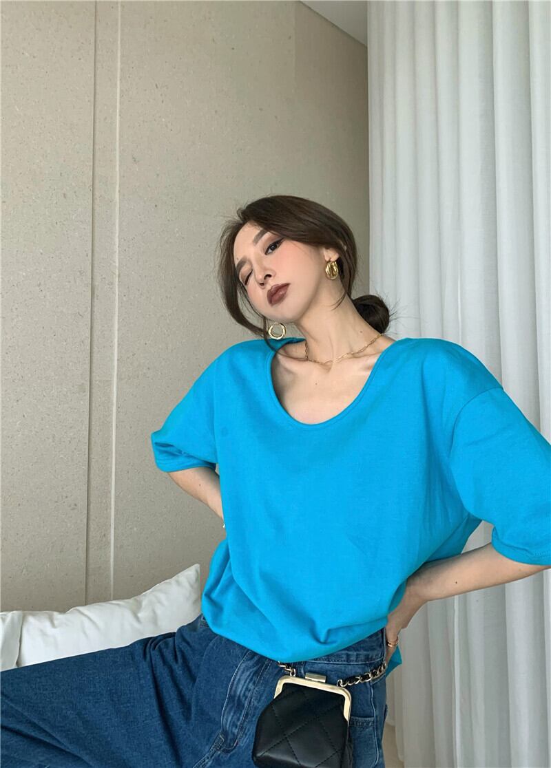 Tシャツ サマー薄手カジュアルルーズソリッド カラートップス 夏物 ソリッドカラー ブラックストロベリース82620914507