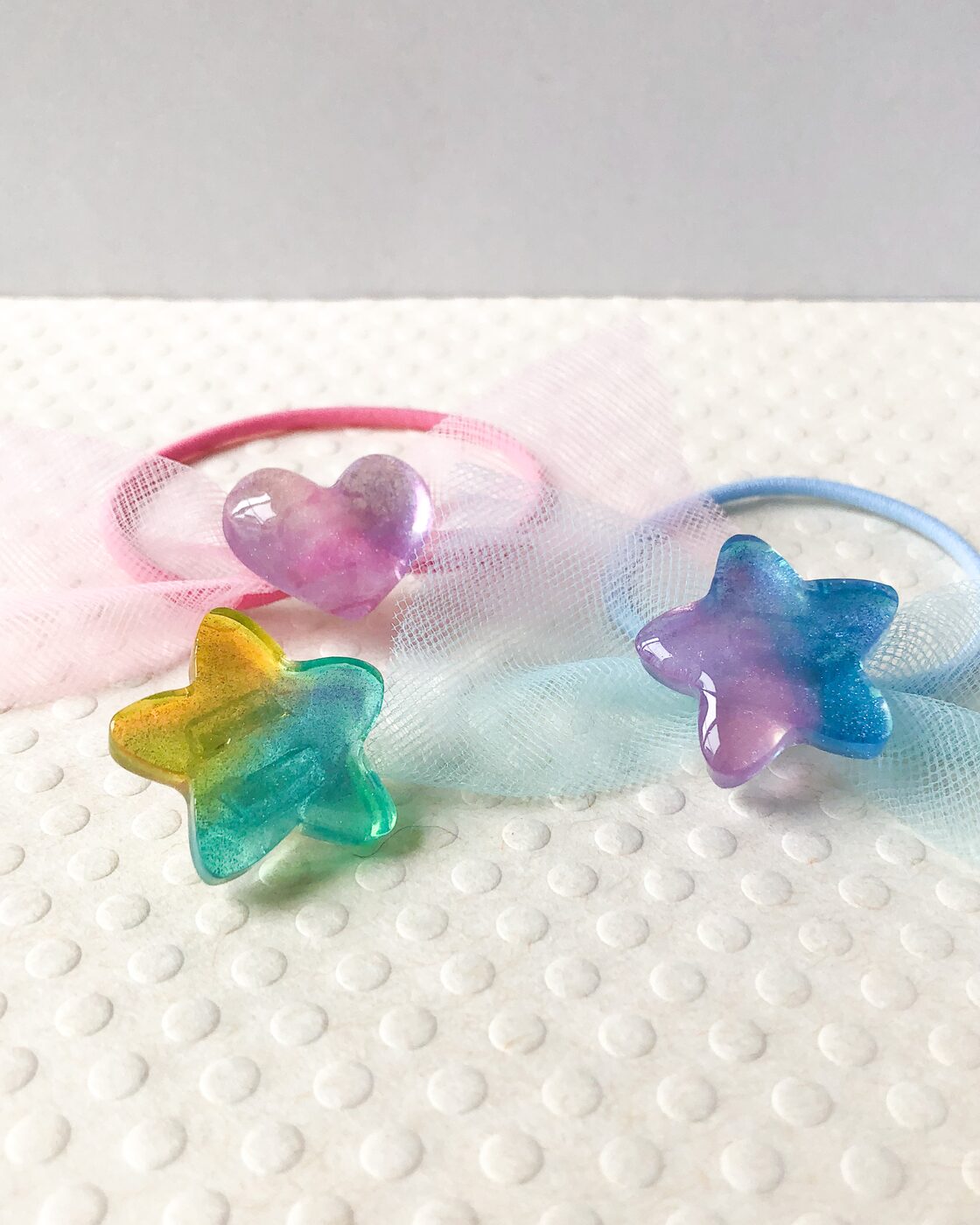 星＊グリーン×イエロー＊ツートン＊ユニコーンカラー＊チュールリボン  