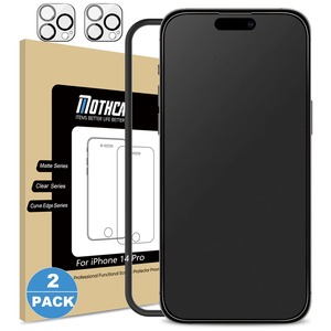【在庫処分】Mothca アンチグレア iPhone 14 Pro ガラスフィルム (2枚)＋iPhone 14 Pro カメラフィルム(2枚) 強化ガラス 液晶保護フィルム Dynamic Island対応 ガイド枠付きゲームフィルム サラサラ タッチ感 日本旭硝子製素材 指紋防止 反射防止 硬度9H 飛散防止 キズ防止 衝撃吸収 撥油性 疎水