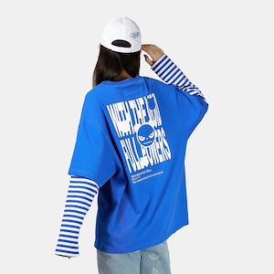 SALE 送料無料【HIPANDA ハイパンダ】レディース レイヤード ビッグサイズ ロンT / WOMEN'S LAYERED LONG SLEEVED T-SHIRT / BLUE