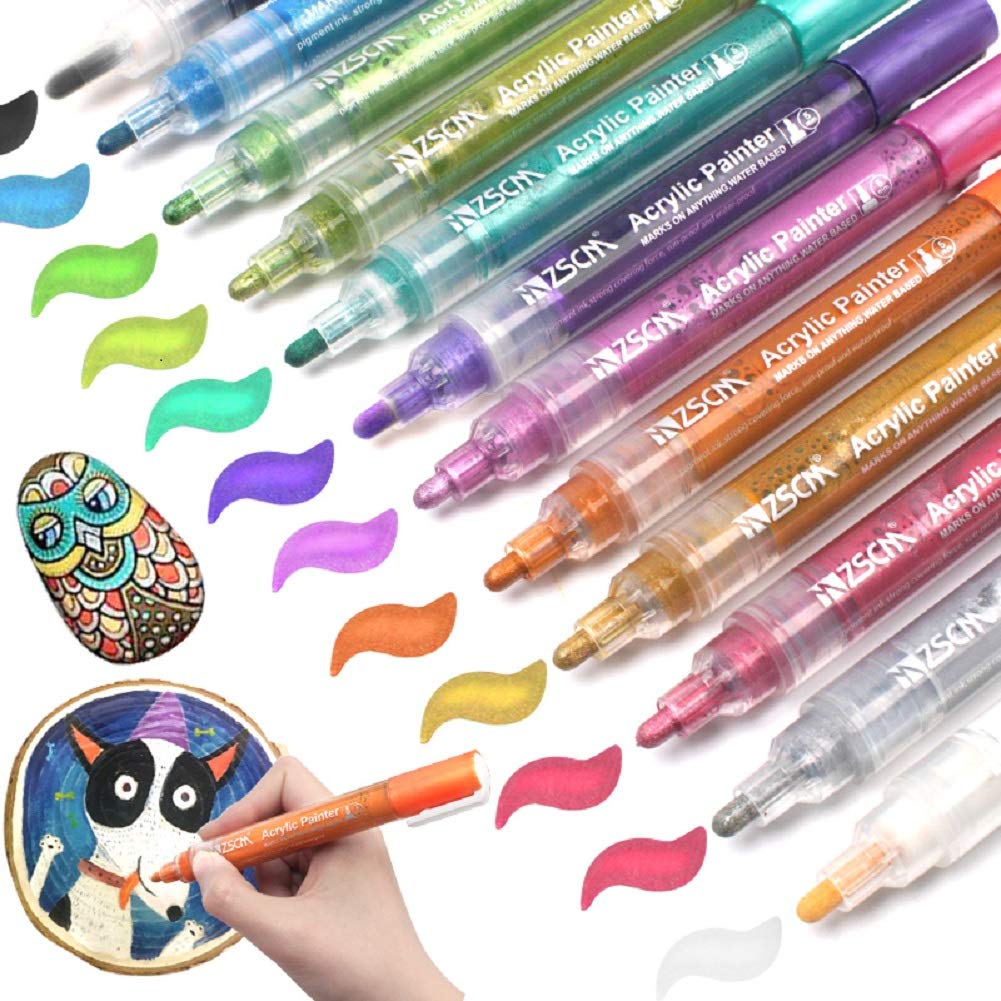 ZSCM 12色 アクリル マーカーペン マンガ用ペンマ 芸術 塗装 書道 スケッチ 多材質の絵画が達成 絵の具は様々な材質に付着できます 文房具