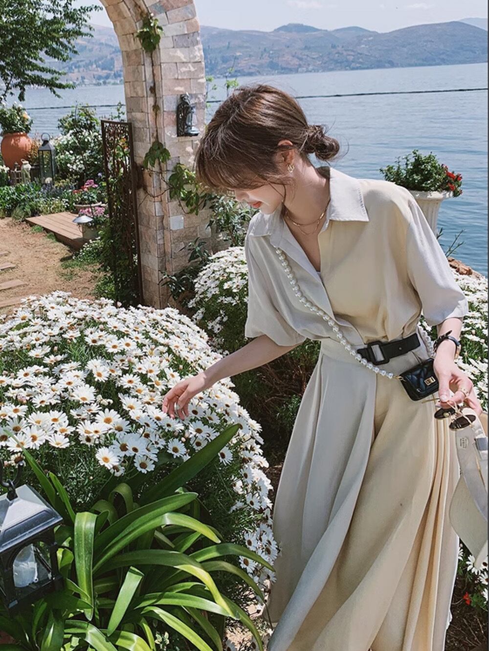 きれいめアイボリーベージュロングワンピース | 韓国/ワンホン  