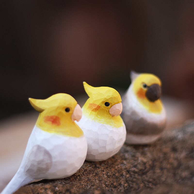 木製の鳥の彫刻 オカメインコ g-052 | Saezuri