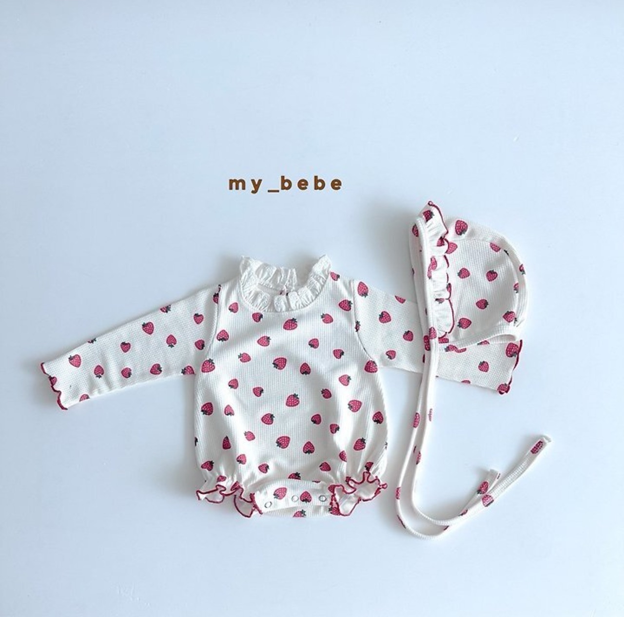 韓国子供服 / Mybebe / ワッフルレーススーツ (ボネット付き) / ベビー *S~Ⅿ*
