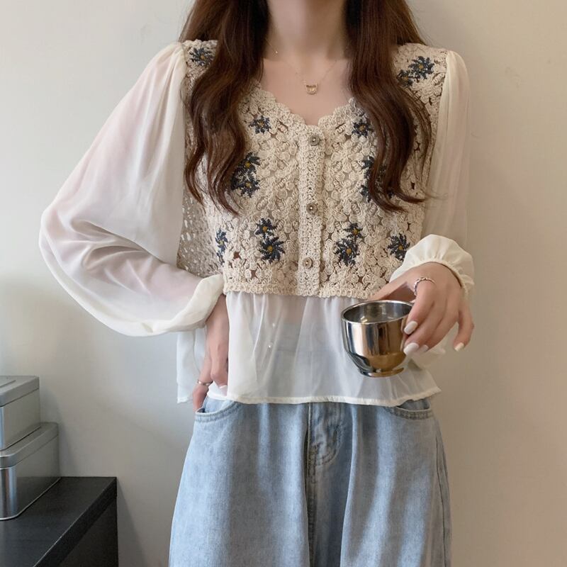 シフォンシャツ レディースサマー薄手Vネックショートトップス ロング 夏物 試着室18852207790