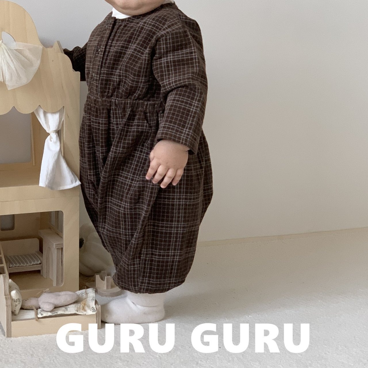 【guruguru】コーデュロイチェックロンパ アイボリー 70~90cm 241203 - 4