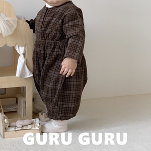 【guruguru】コーデュロイチェックロンパ アイボリー 70~90cm 241203
