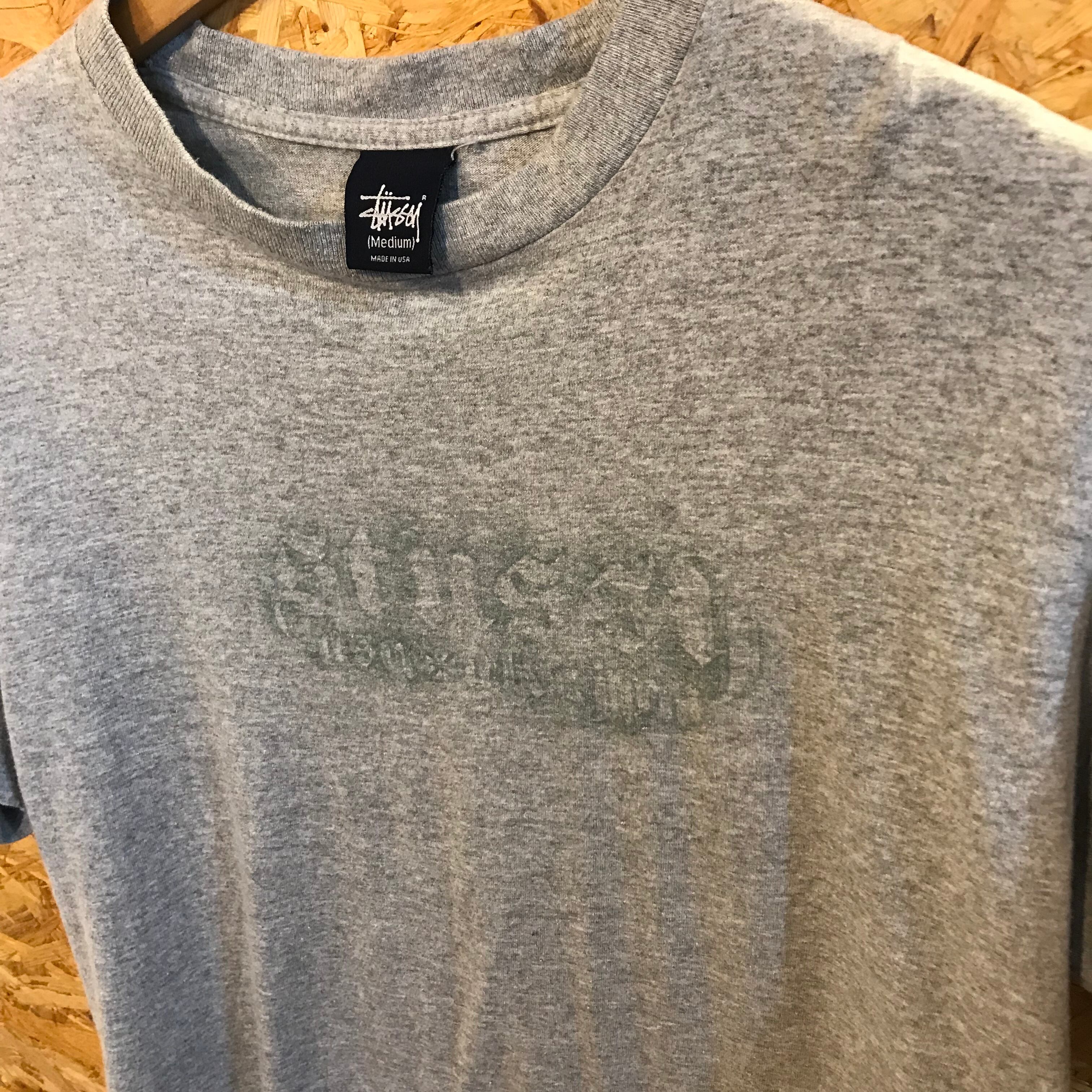 STUSSY 紺タグ ロゴTシャツ ごま塩 霜降 染込プリント USA製 オールド