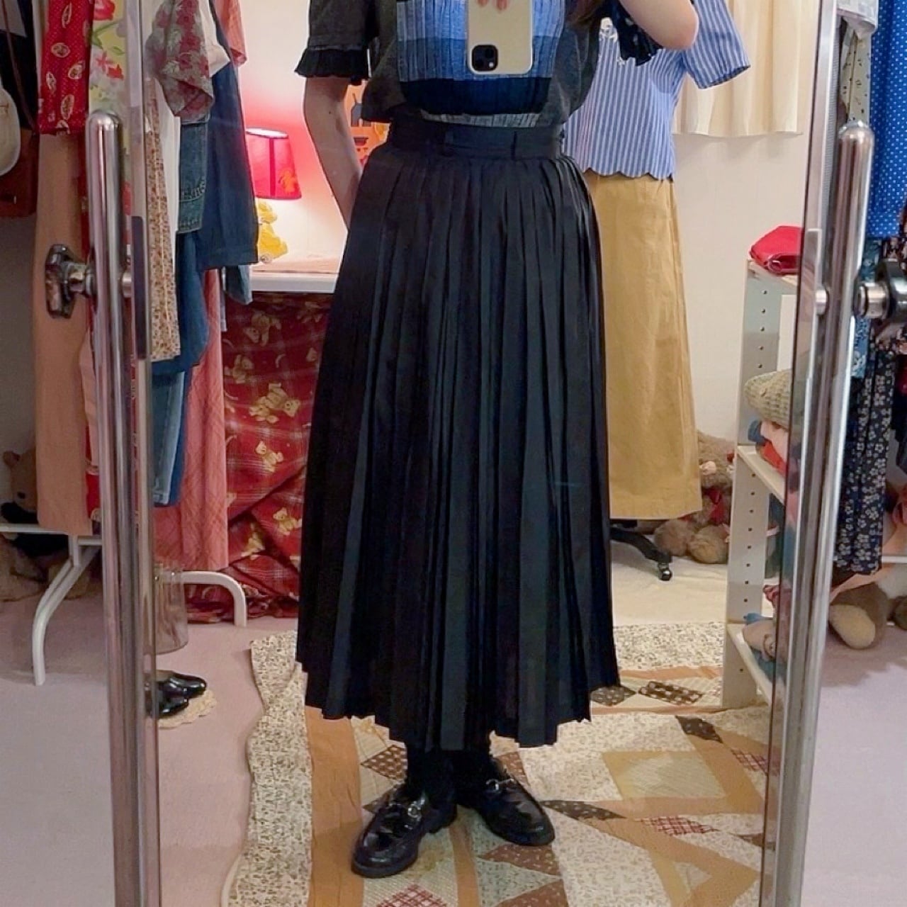black crisp polyester pleats skirt