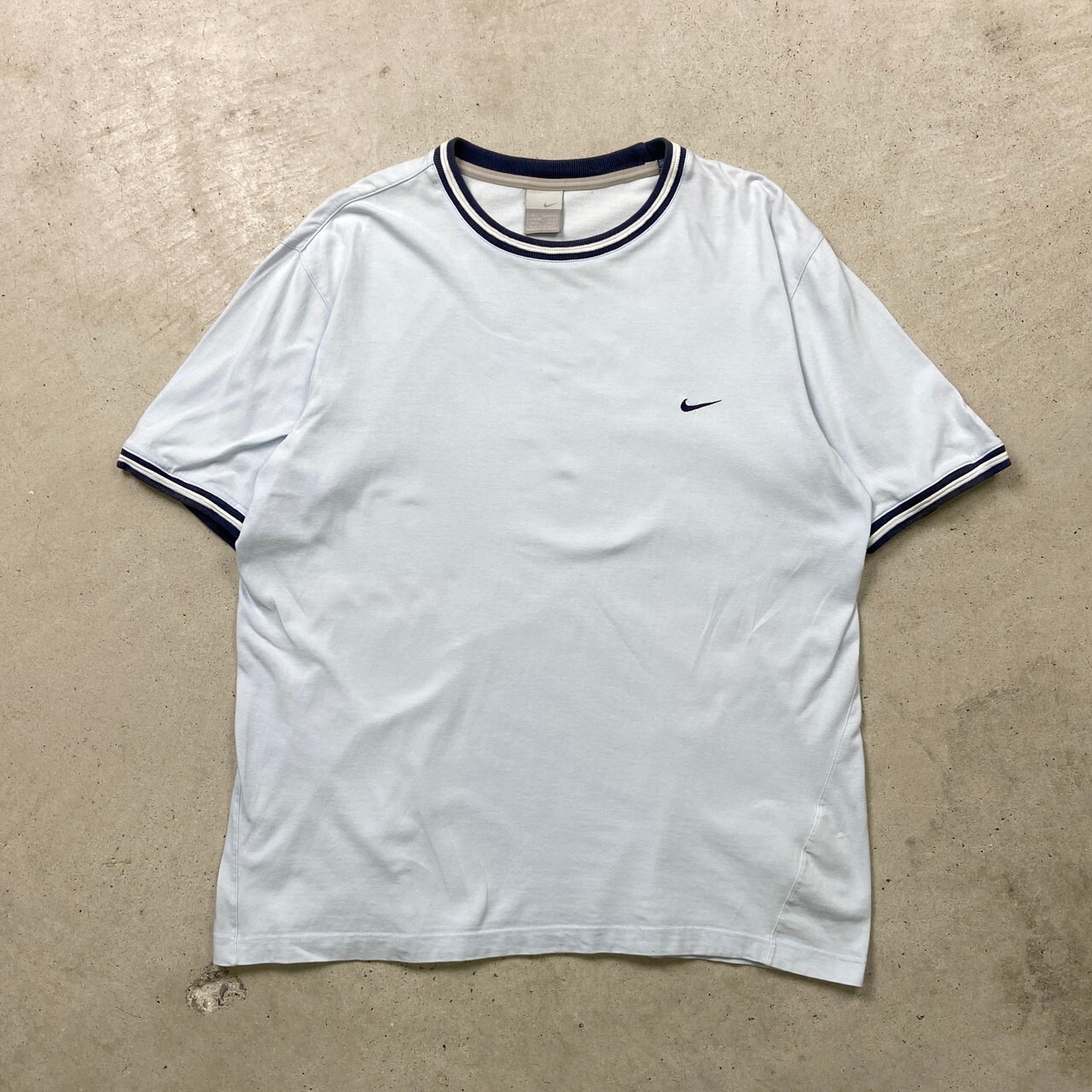 00年代 NIKE ナイキ スウォッシュロゴ 刺繍 リンガーTシャツ メンズL 