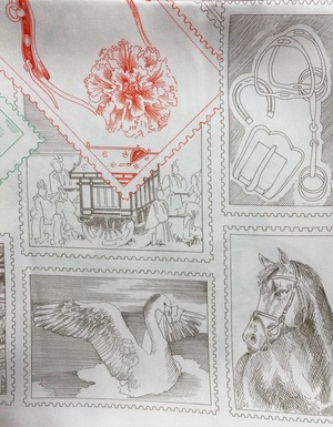 HERMES エルメス スカーフ カレ90《フォーブルの切手愛好家》Rose