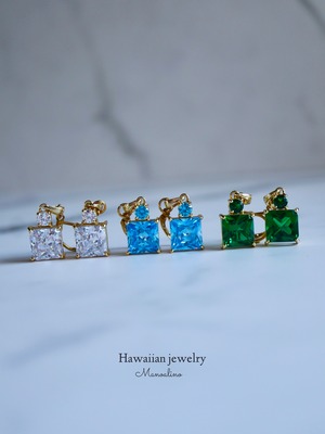 Square 5AZirconia earring Hawaiianjewelry(ハワイアンジュエリー5Aジルコニアスクエアピアス、イヤリング)