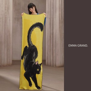 夜影を纏う黒猫ショール　E00606