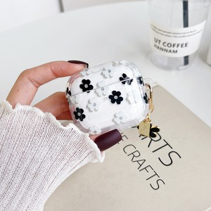 【在庫処分】適用 Airpods Pro2 ケース クリア シリコン かわいい 花 花柄 フラワーデザイン 透明 ペンダントキーチェーン 付き 可愛い 人気 レディース 女性用 ソフト TPU エアポッドPro2 ケース - ブラック
