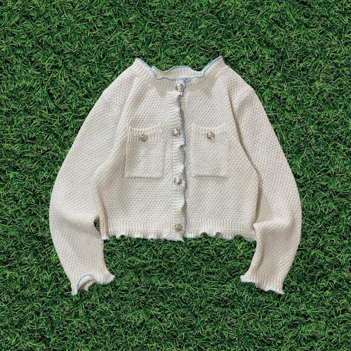 【リメイク古着】再構築メローフリル カーディガンニットセーター ホワイト 短丈レディース