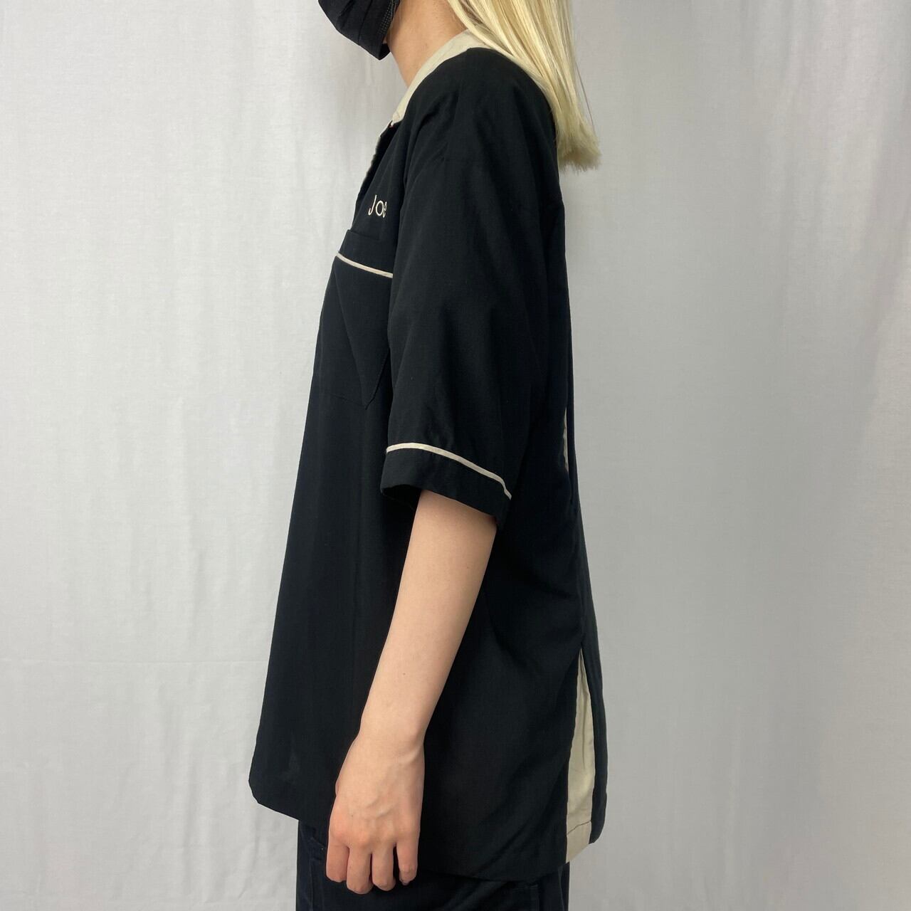 CITY STREETS バック刺繍 2トーン切替 開襟 ボウリングシャツ