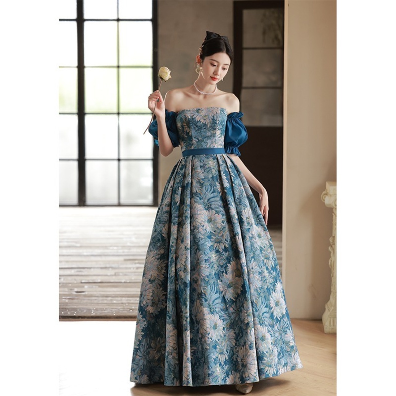 オフショルダー カラードレス ウェディングドレス 半袖 二次会ドレス  