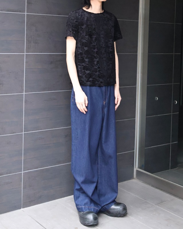 indigo wide straight denim pants