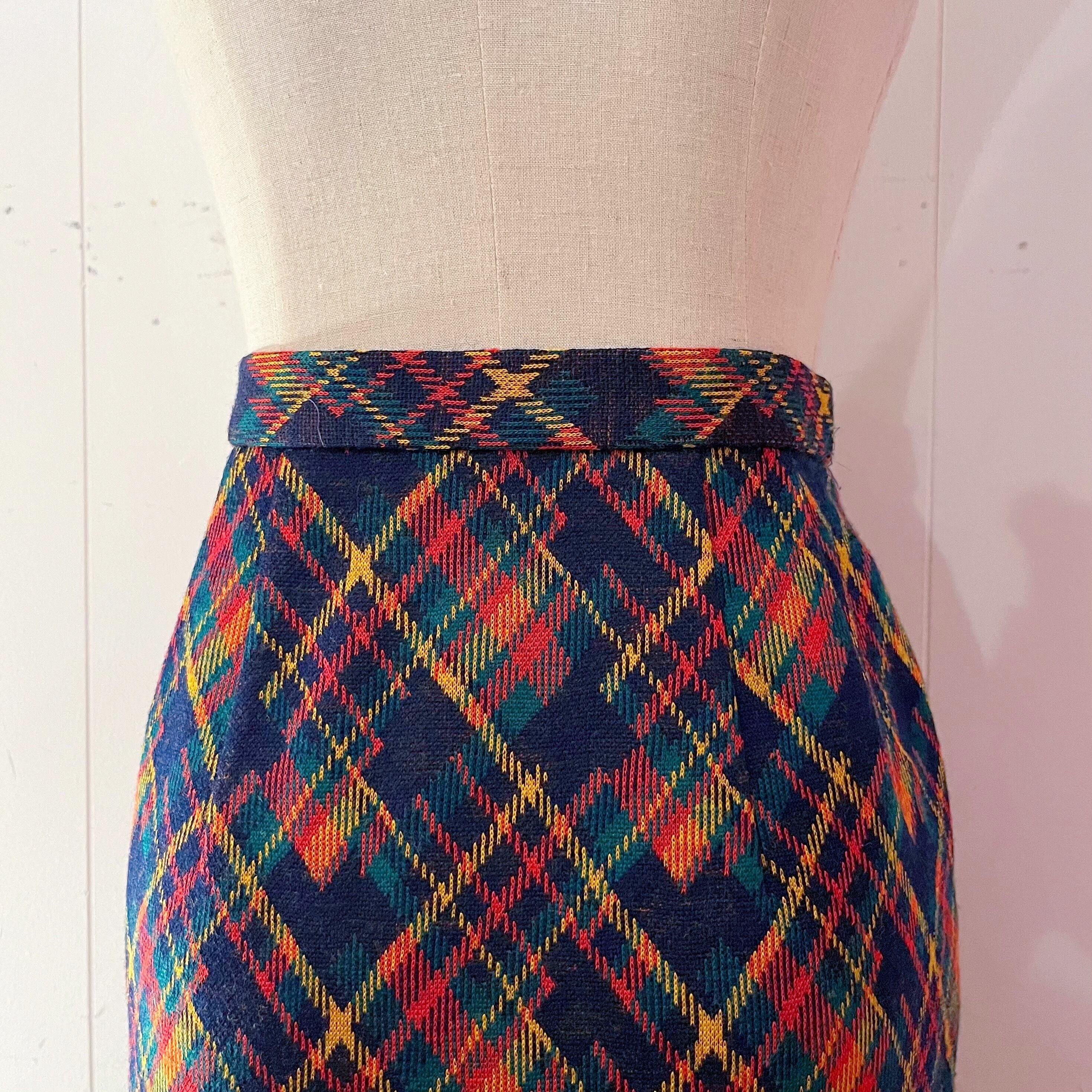 navy orange check mini tuck skirt