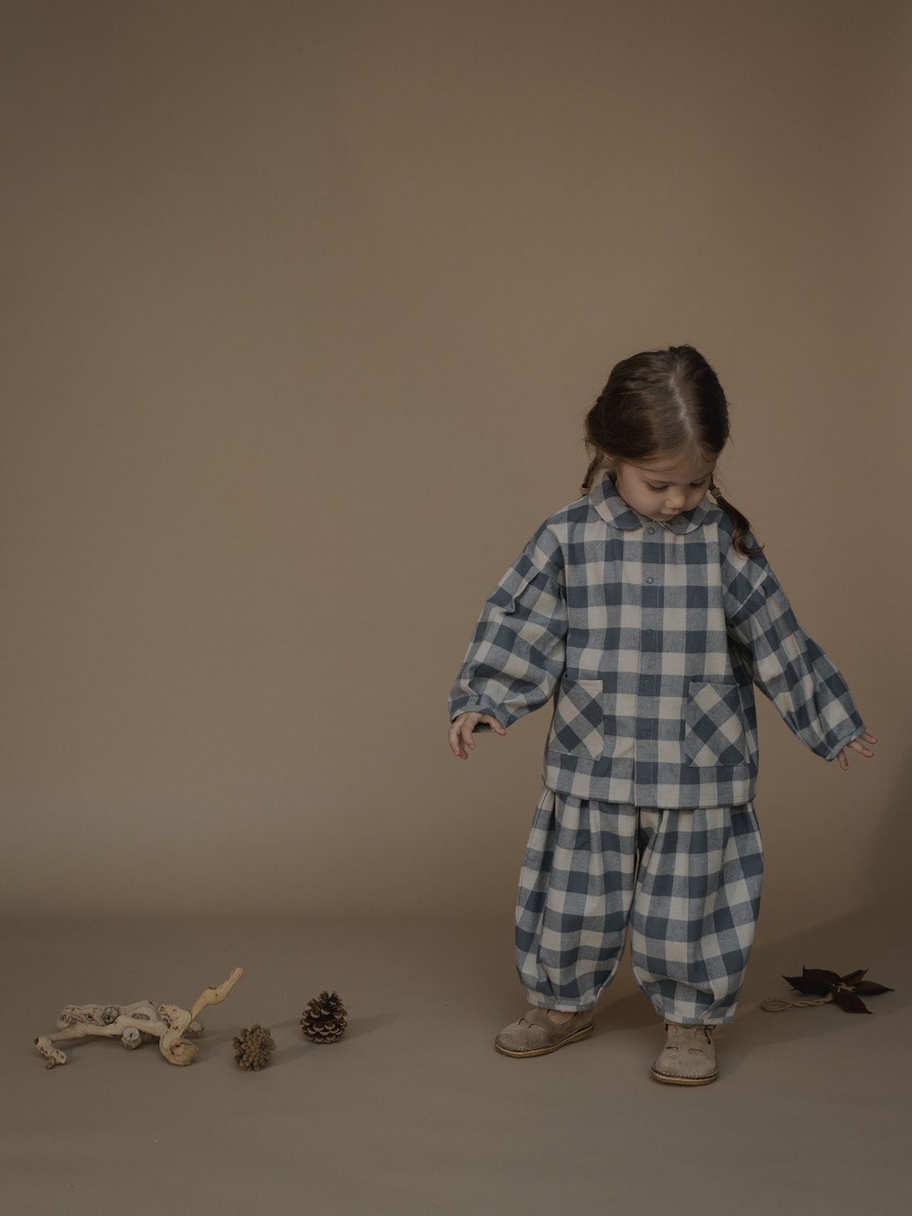 ORGANIC ZOO Fog Blue Gingham Lodge Pants