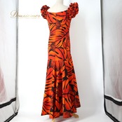 フラダンス 衣装 ワンピース ドレス オレンジ系 CCファッション ハワイ製 CC Fashions モンステラ柄 ハワイアンプリント オレンジ 橙 黒 アロハ フラ ダンス レッスン 練習 フリル袖 フレア 華やか 鮮やか おしゃれ ダンス衣装 ハワイアンダンス レディース ブラック系 イエロー系 フラワンピース フラドレス ハワイアン オフショルダー風 ないしょ風 フリル フレアスカート プリントワンピ 柄ワンピ モンステラリーフ 亜熱帯柄 アニマル柄 トラ柄 トラモチーフ カラフル 派手 可愛い