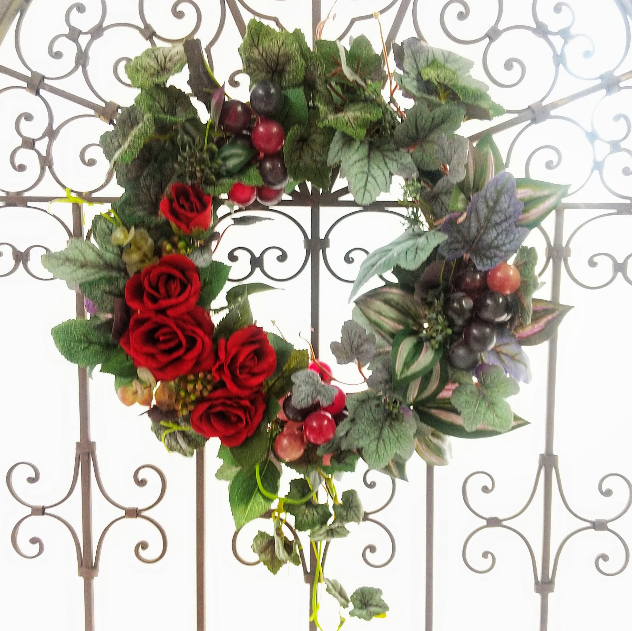 バラとブドウの葡萄のチャーム入豪華リース♪♪☆*