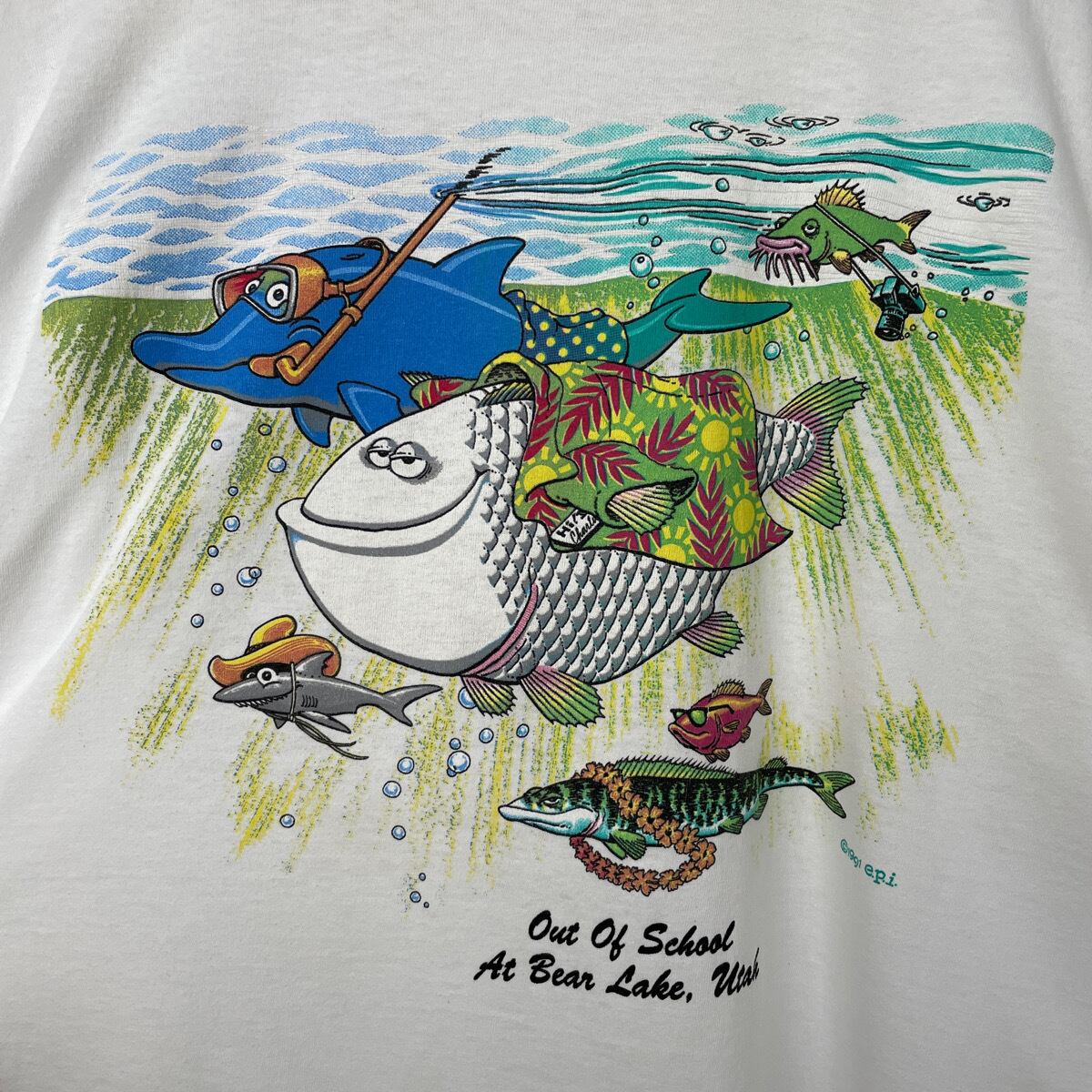 90s USA製 魚 アートTシャツ 古着 ヴィンテージ 白 グラフィック 