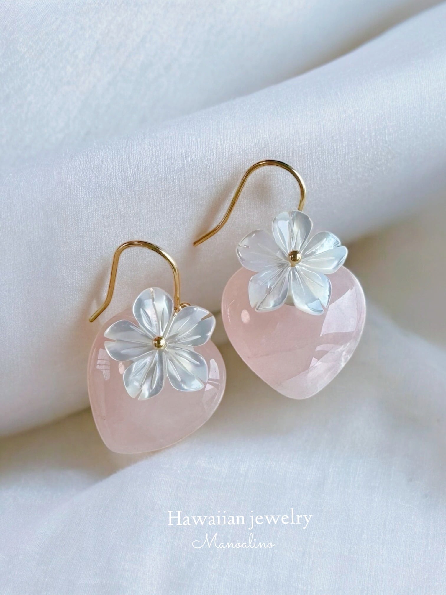 Rose Quartz×Plumeria earring(ローズクォーツ×プルメリアピアス、イヤリング)