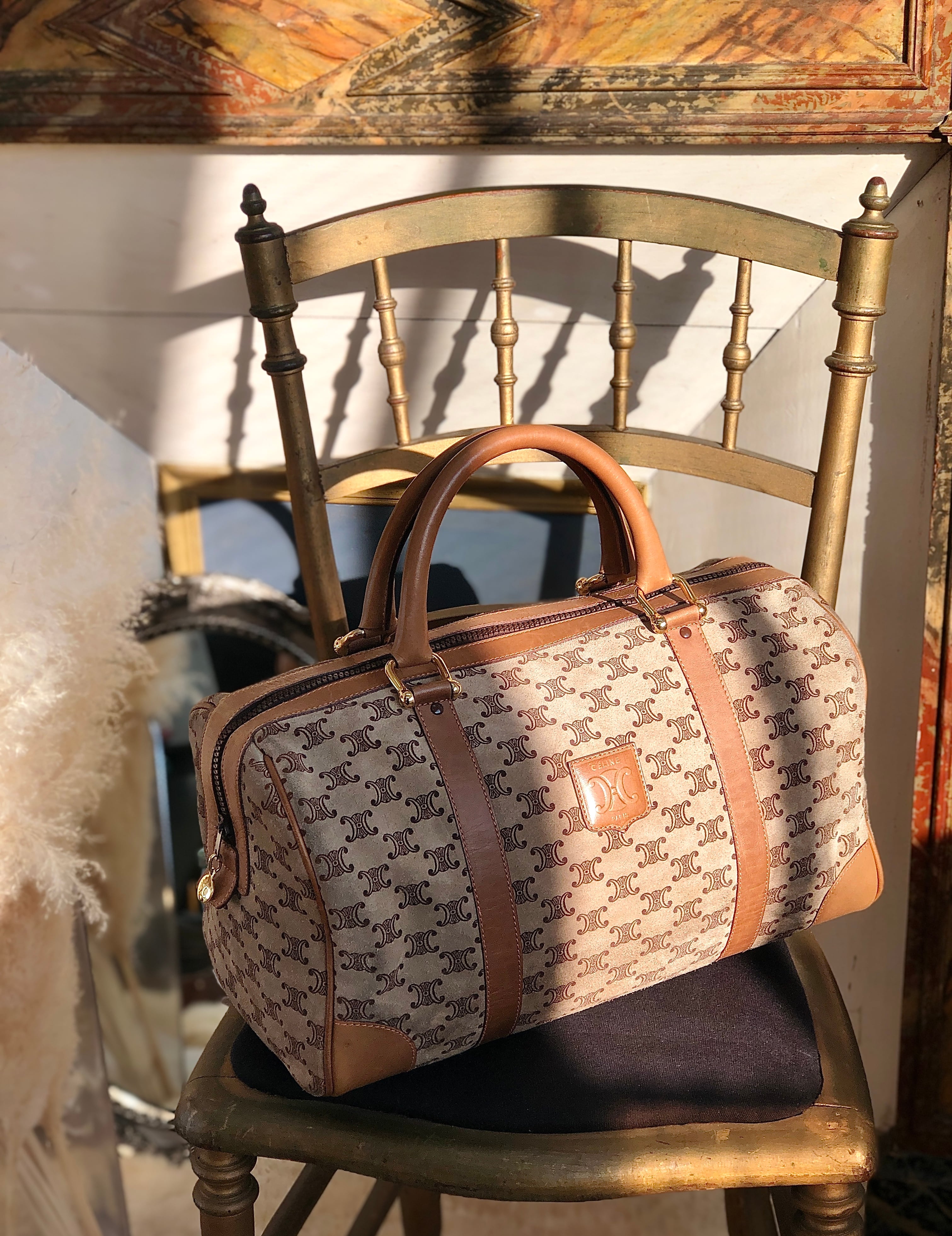 CELINE セリーヌ　ブラゾン型押し　スエード　ボストンバッグ　ベージュ×キャメル　vintage　ヴィンテージ　オールドセリーヌ　8nadk6 |  VintageShop solo powered by BASE