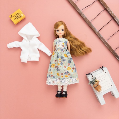 【2点セット】パーカーコーデ（白緑ワンピ）リカちゃん