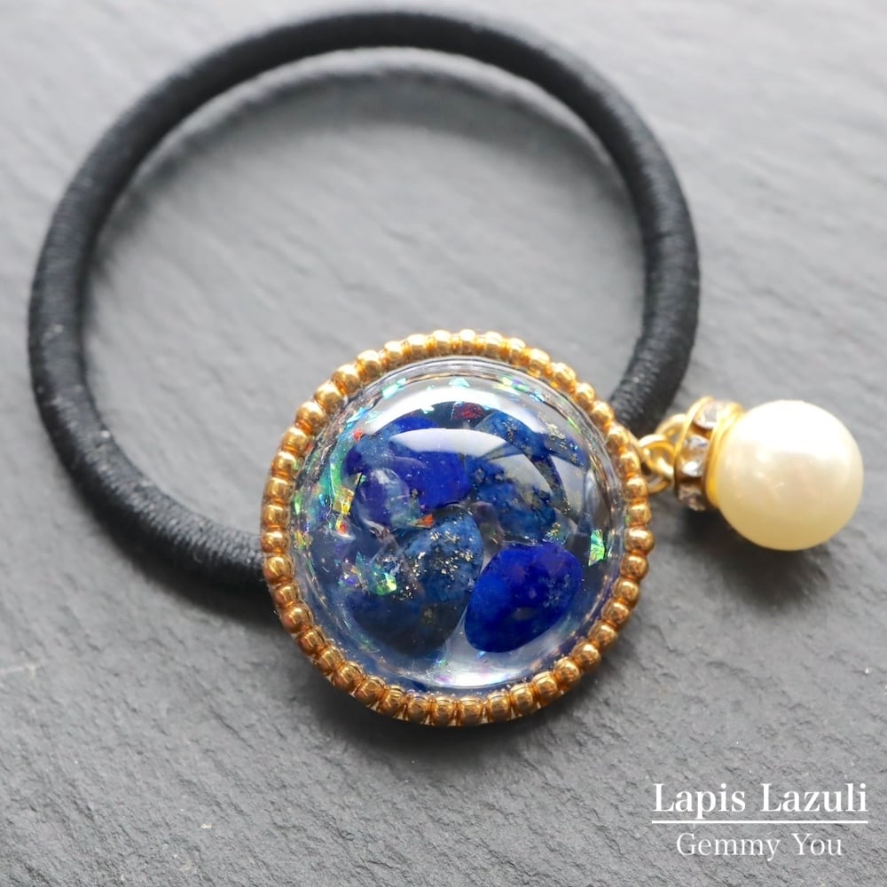 ブルー系 ハリネズミさんラウンドレジンヘアゴム