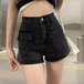 2024 春夏パンツ デニム ショート丈 ハイウエスト 脚長効果 美脚効果 細見え 夏 黒 ブラック かわいい カジュアル 韓国ファッション レディース お出かけ