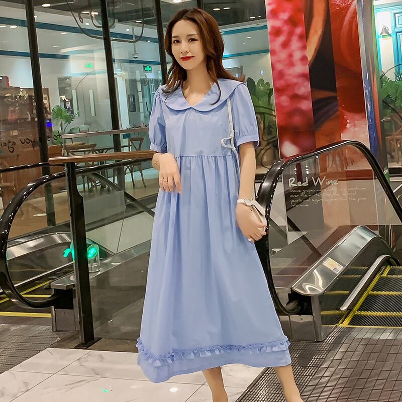 【新作】【送料無料】 マタニティウェア2020夏の新しい綿とリネンの人形の襟のルーズドレス小さな新鮮なミドル丈のマタニティドレス-アリババ コットン サマー 夏物 expec262776170208