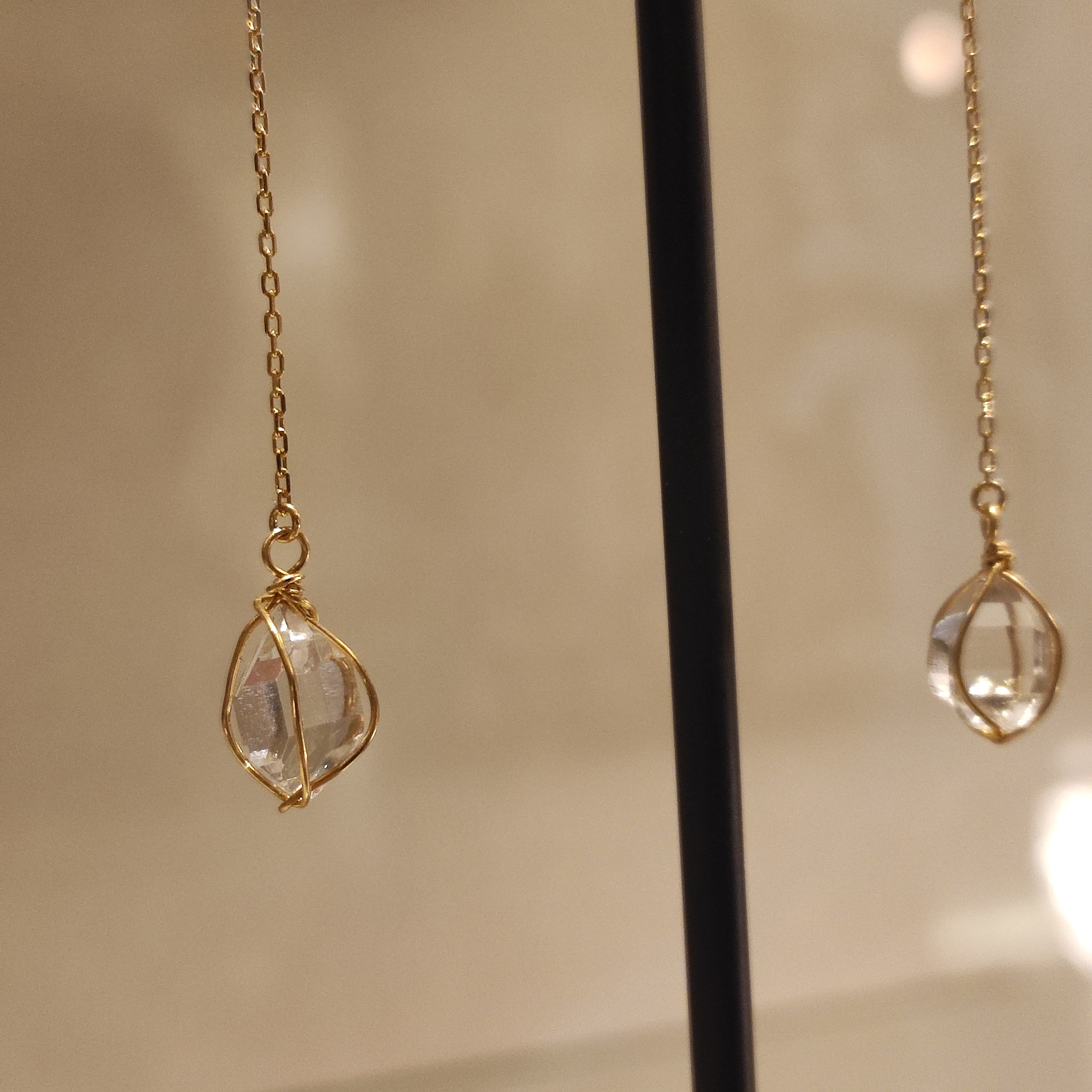 K18金ゴールドハーキマーダイヤモンドアメリカンピアスM Gold earrings お守り水晶