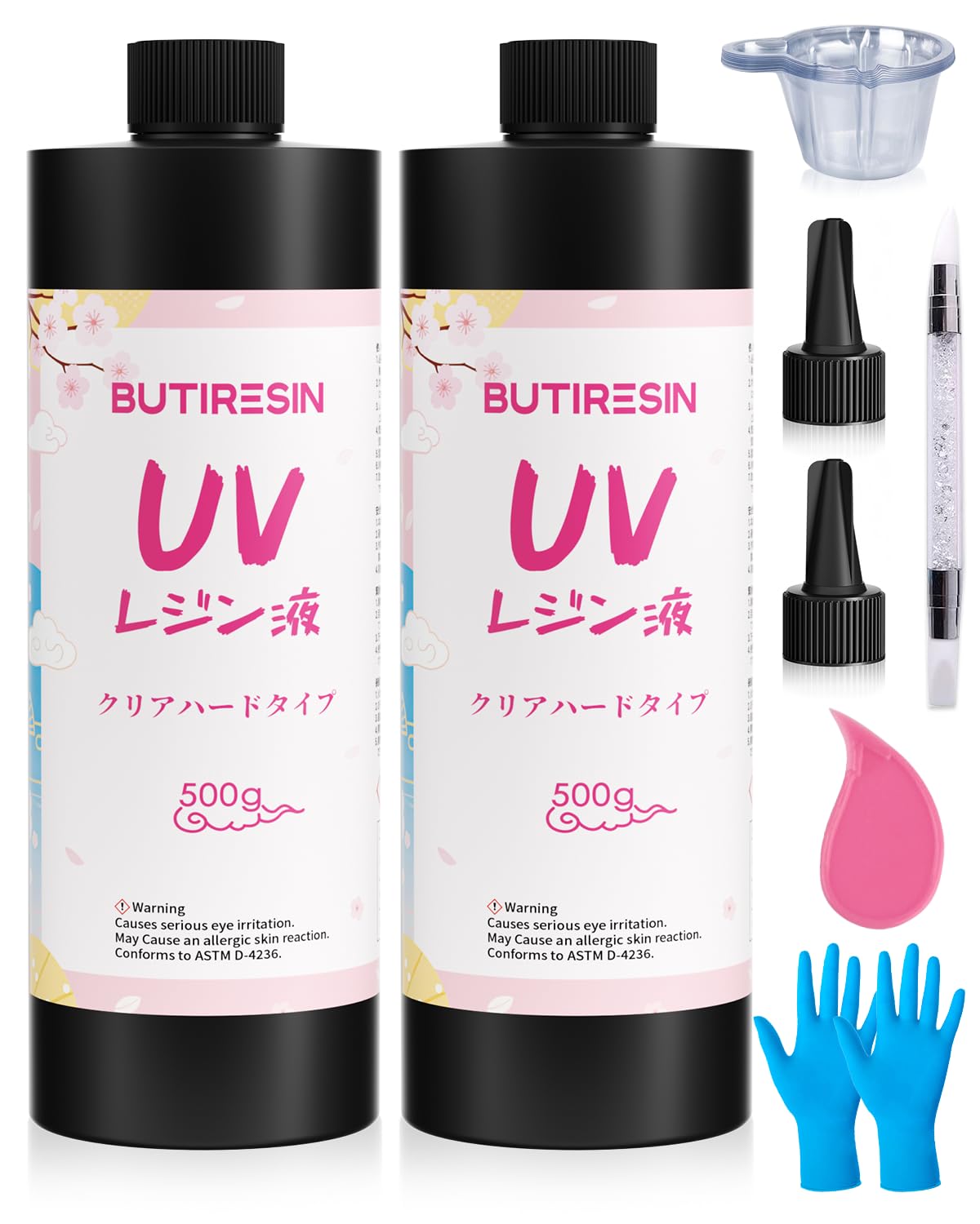 【在庫処分】UVレジン液 1000g レジン液 大容量 高い透明 急速に硬化 詰替用 クリアハードタイプ 幅広い用途とDIY 操作アクセサリが付属