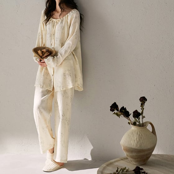 【2COLOR】【M-2XL】flower pattern 3piece set pajamas p1727