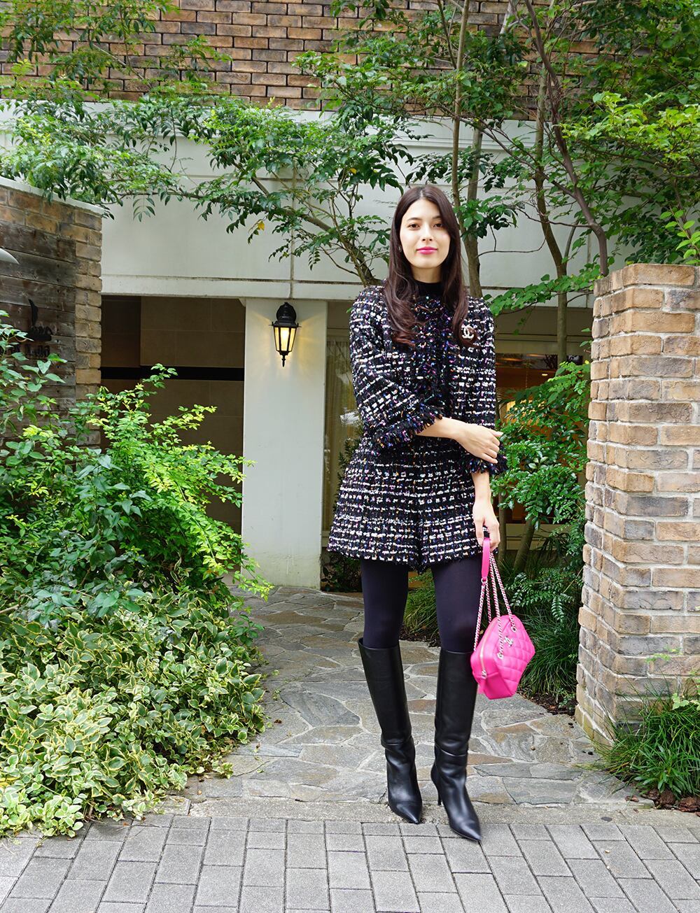 フリンジデザインツイードジャケット black multi | amin pur