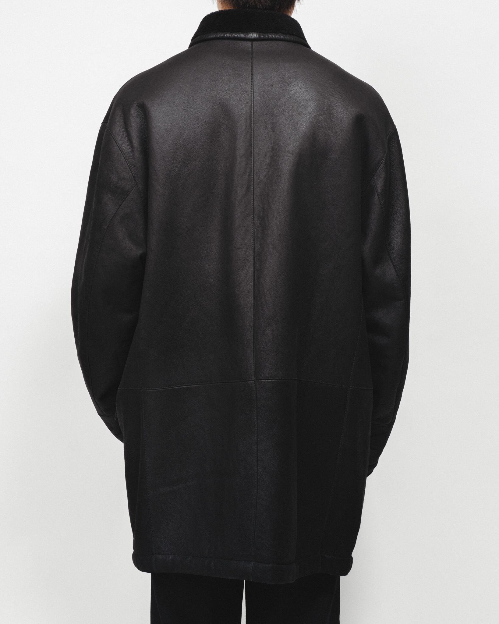 90-00's] “SERAPHIN” Black Shearling Leather Half Coat (Made in