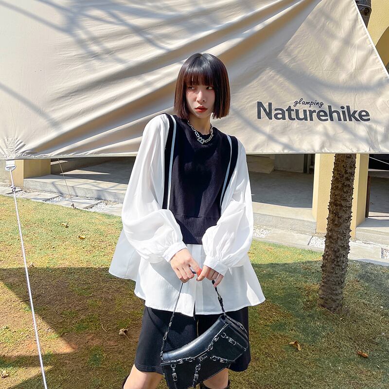 シャツ スプリングスリーブニットトップス ロング 春物 ステッチ ラブタオタオダレンハウス20016796354