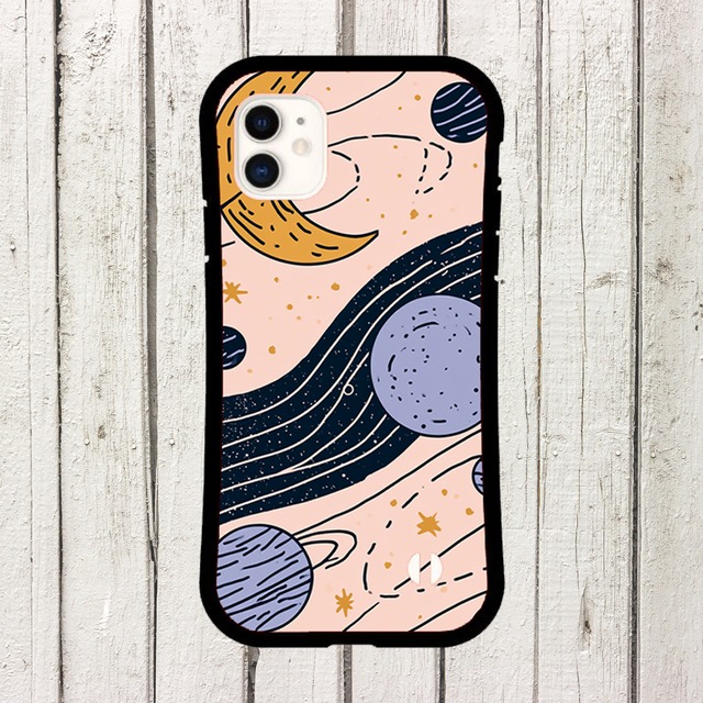 受注生産 iPhoneケース 月と惑星のネイビー星柄｜天体パターン STAR070A