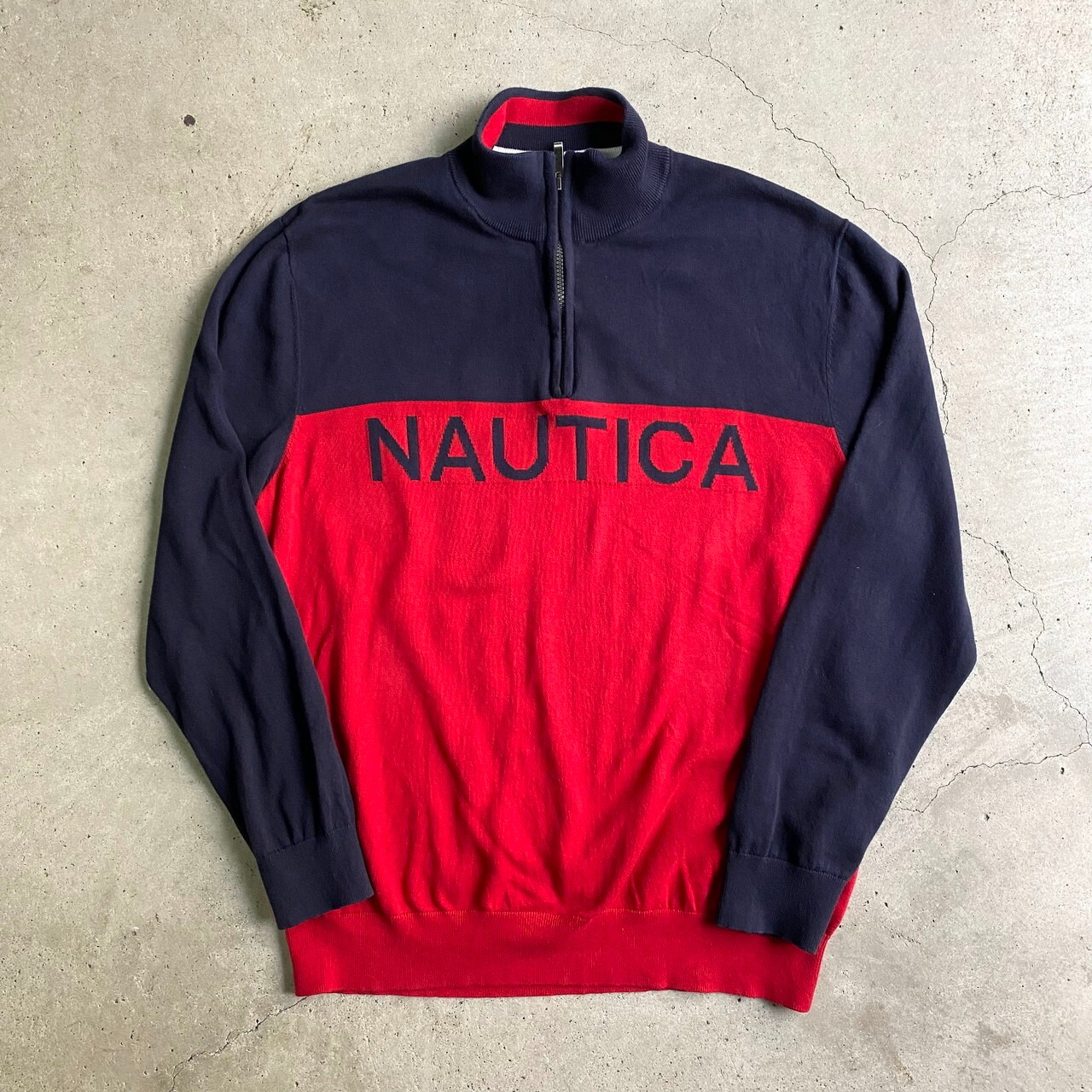 NAUTICA ノーティカ ビッグロゴ バイカラー ハーフジップ ハイネック 