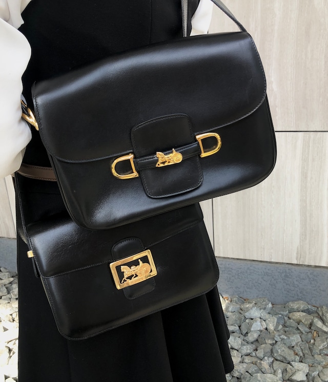 CELINE セリーヌ ショルダーバッグ ブラック 馬車 レザー セミショルダー vintage ヴィンテージ オールド gec7v4